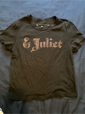 & Juliet Black Short Sleeve Tee with Studded Script